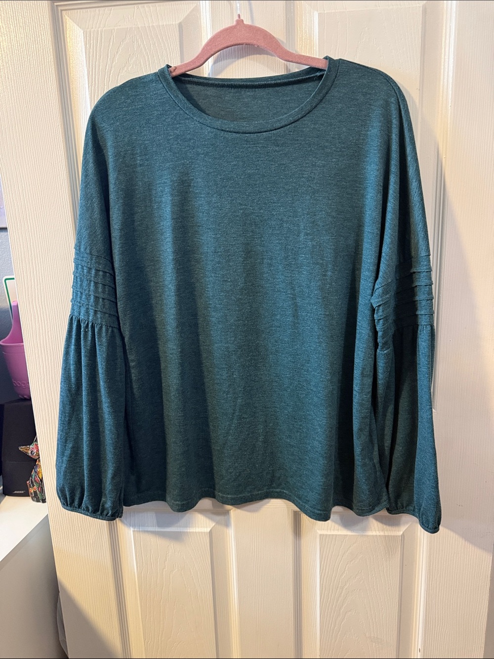 SHEIN Teal Puff Sleeve Sweatshirt